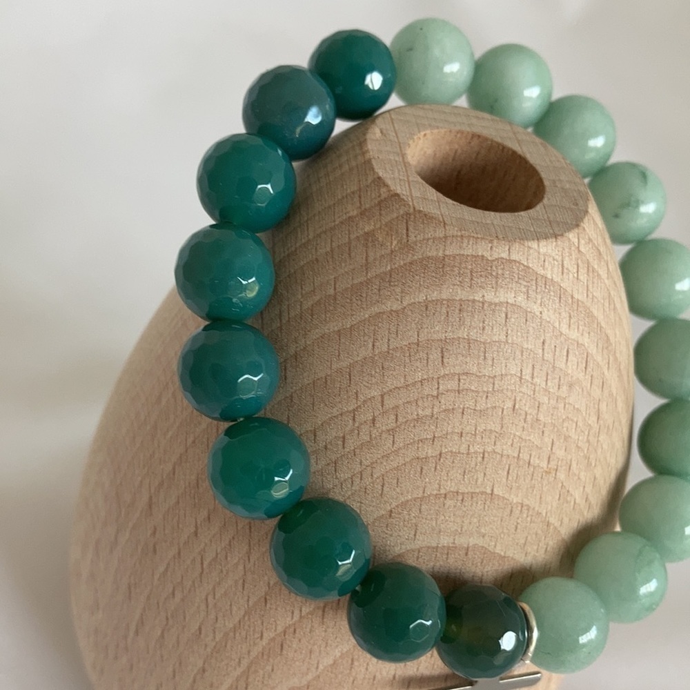AMAZONITE and Green Agate with Cross Charm - Picture 2 of 10